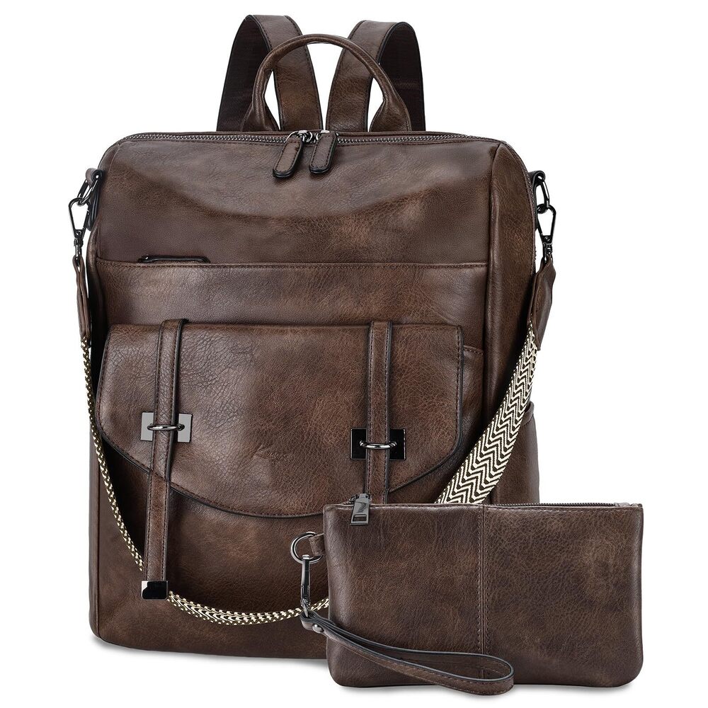 8328 Backpack Purse Set ,Vegan Leather Fashion Convertible Shoulder Bag